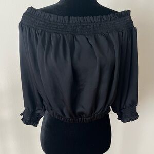 Express Black Smocked Waist Boho Peasant Off-Shoulder Women's Blouse Size Large